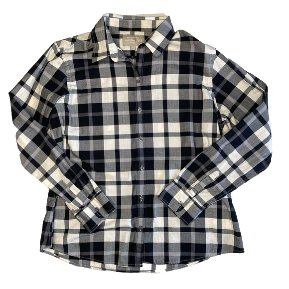 Banana Republic Womens XL Soft Wash Black & White Buffalo Plaid Cotton Button Up - Picture 2 of 9